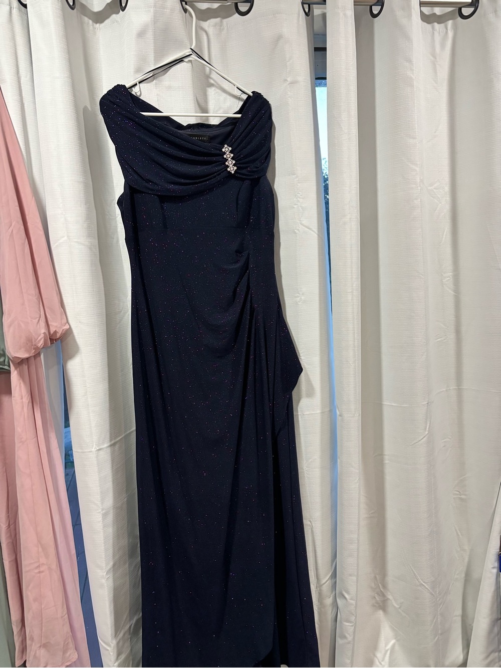 Scarlett Navy Sparkle Evening Gown with Rhinestone Detail